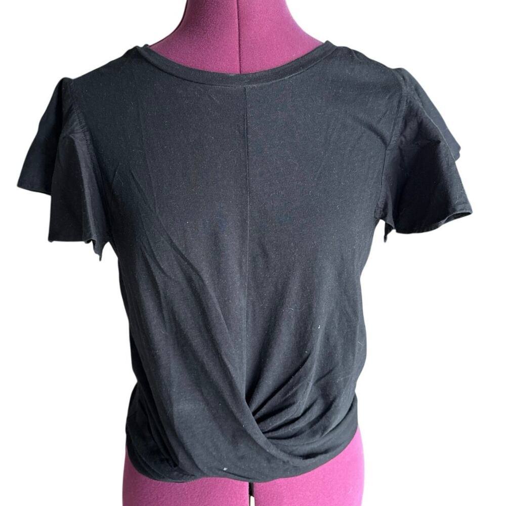 BP Women’s Black Flutter Short Sleeve Twist Front T-Shirt Top Cotton Size Small